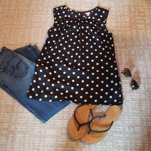 Merona navy + white polka-dot shell - Picture 1 of 5